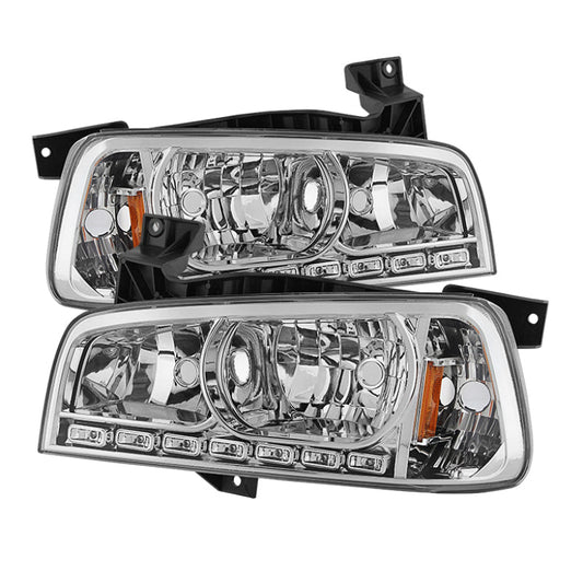 Xtune Dodge Charger 06-10 1Pc LED Crystal Headlights Chrome HD-ON-DCH05-1PC-LED-C - Mammoth Racing -