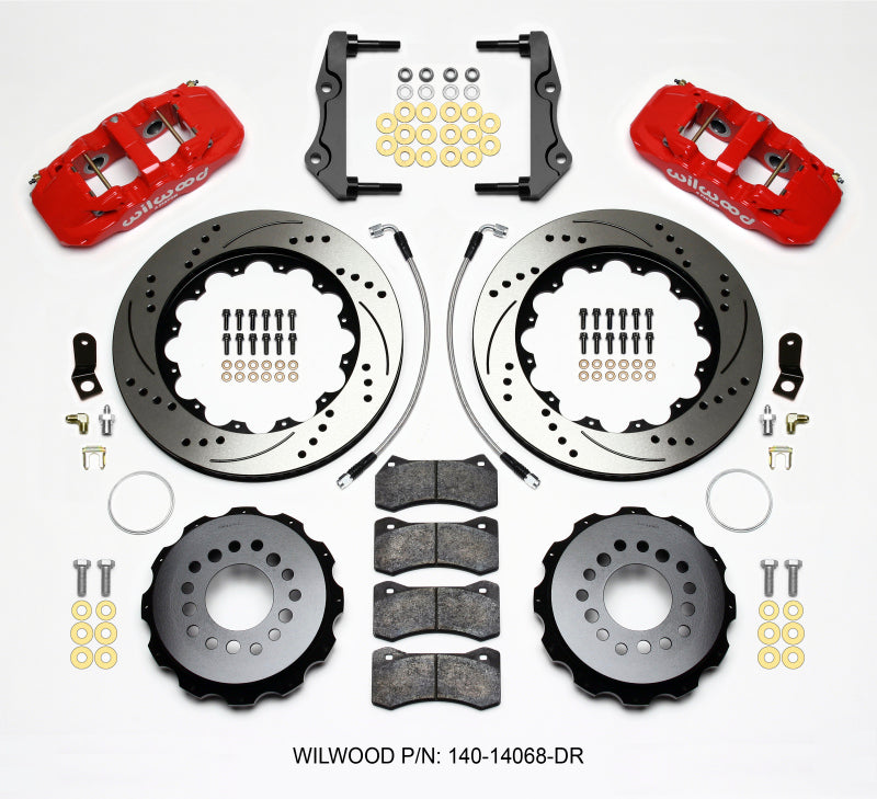 Wilwood Aero4 Rear Kit 14.25in Drilled Red 2014-Up Challenger w/Lines - My Store