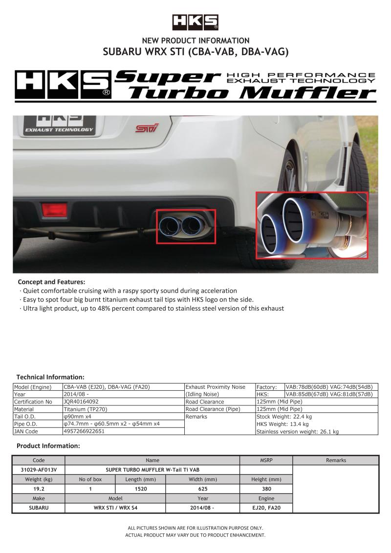 HKS SUPER TURBO MUFFLER  Ti Subaru VAB WRX STI/VAG WRX S4 - Mammoth Racing -