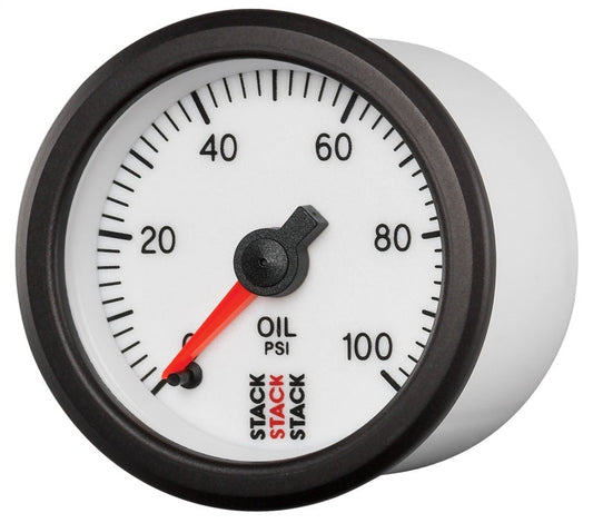 Autometer Stack 52mm 0-100 PSI 1/8in Nptf Male Pro Stepper Motor Oil Pressure Gauge - White - My Store