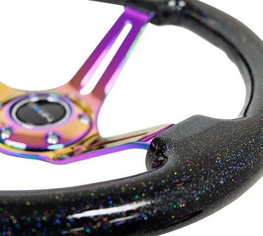 NRG Reinforced Steering Wheel (350mm / 3in. Deep) Blk Multi Color Flake w/ Neochrome Center Mark - My Store