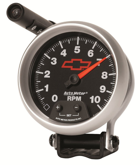 Autometer GM Red Bowtie Black 3-3/4in 0-10000 RPM Pedestal Mount Tachometer Quick-Lite - My Store