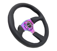 NRG Reinforced Steering Wheel (350mm / 2.5in. Deep) Leather Race Comfort Grip w/4mm Neochrome Spokes - My Store