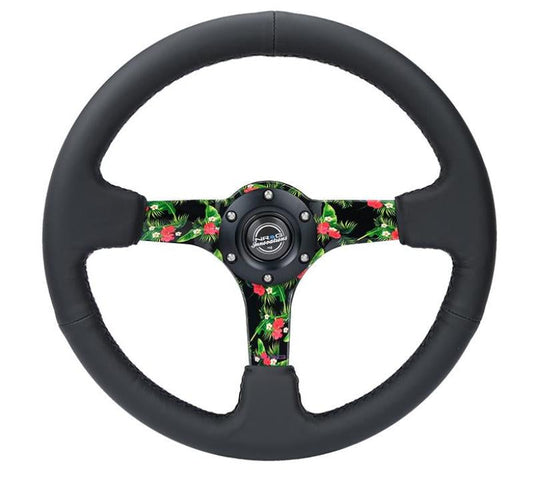 NRG Reinforced Steering Wheel (350mm/ 3in. Deep) Matte Black Spoke/Black Leather/ Yellow Center - My Store