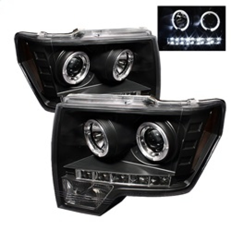 Spyder Ford F150 09-14 Projector Headlights Halogen Model- LED Halo LED Blk PRO-YD-FF15009-HL-BK - Mammoth Racing -