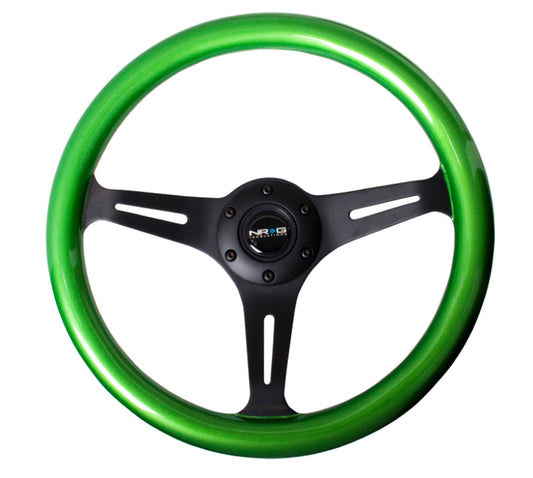 NRG Classic Wood Grain Steering Wheel (350mm) Green Pearl/Flake Paint w/Black 3-Spoke Center - My Store