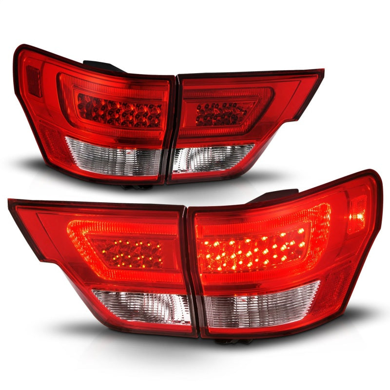 ANZO 11-13 Jeep Grand Cherokee LED Taillights w/ Lightbar Chrome Housing Red/Clear Lens 4pcs - Mammoth Racing -