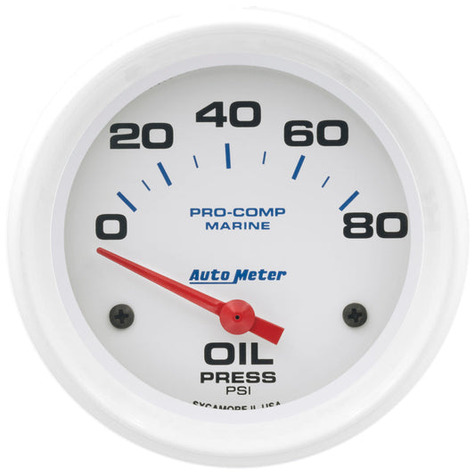 Autometer Marine White 2-5/8in 80psi Electric Oil Pressure Gauge - My Store