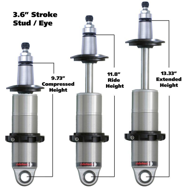 Ridetech HQ Series CoilOver Shock 3.6in Travel 2.5in Coil Eye/Stud Mounting 9.425inx13.025in - Mammoth Racing -