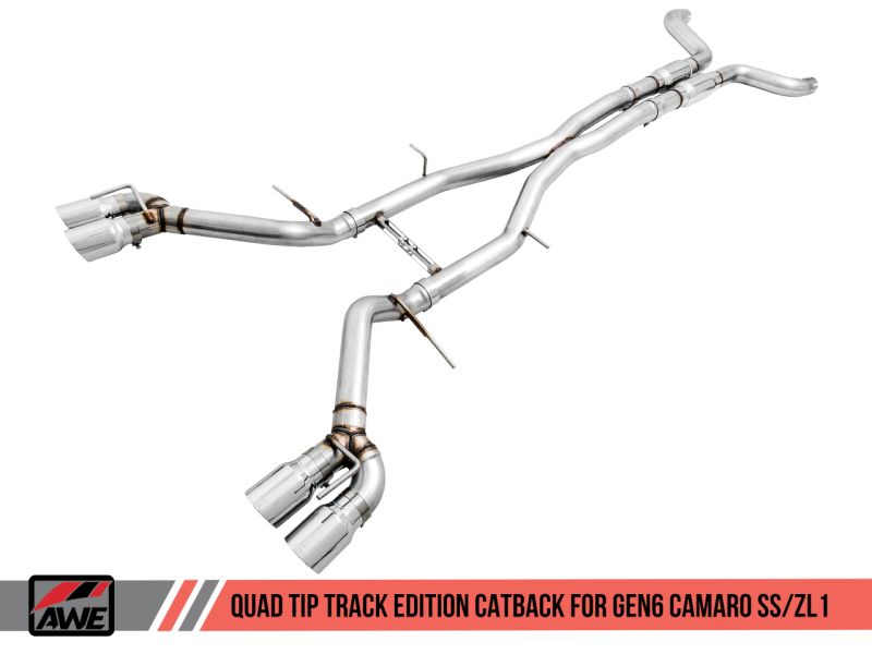 AWE Tuning 16-19 Chevy Camaro SS Resonated Cat-Back Exhaust -Track Edition (Quad Chrome Silver Tips) - Mammoth Racing -