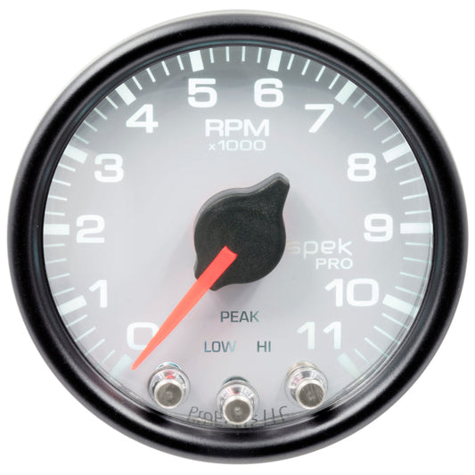 Autometer Spek-Pro Gauge Tach 2 1/16in 11K Rpm W/ Shift Light & Peak Mem Wht/Blk - My Store