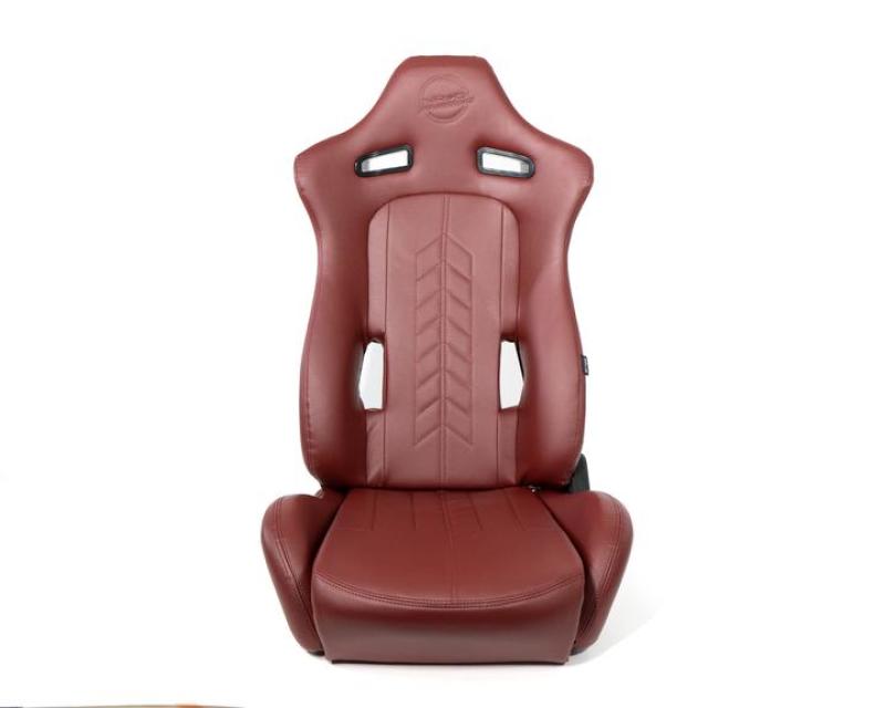 NRG Reclinable Sport Seats (Pair) The Arrow Maroon Vinyl w/ Pressed NRG logo w/ Maroon Stitch - My Store