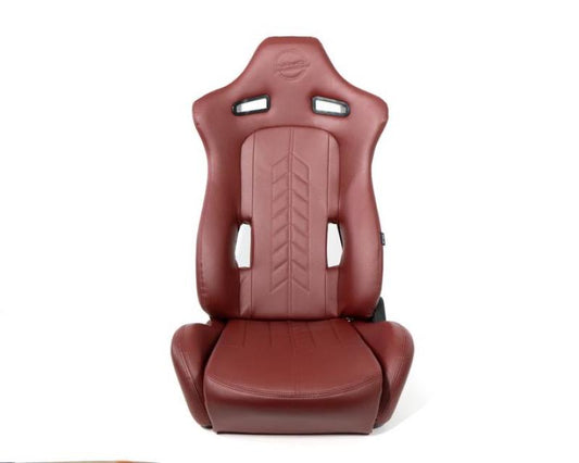 NRG Reclinable Sport Seats (Pair) The Arrow Maroon Vinyl w/ Pressed NRG logo w/ Maroon Stitch - My Store