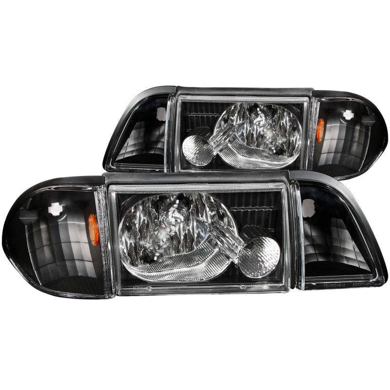 ANZO 1987-1993 Ford Mustang Crystal Headlights Black w/ Corner Lights 3pc - My Store