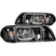 ANZO 1987-1993 Ford Mustang Crystal Headlights Black w/ Corner Lights 3pc - My Store