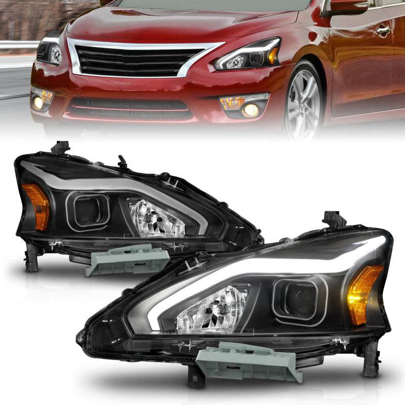 ANZO 13-15 Nissan Altima (w/o Factory HID Bulbs) Projector Headlights - w/ Light Bar Black Housing - My Store