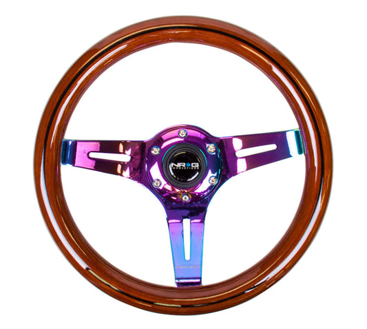 NRG Classic Wood Grain Steering Wheel (310mm) Dark Wood & Black Line Inlay w/Neochrome 3-Spoke Ctr. - My Store