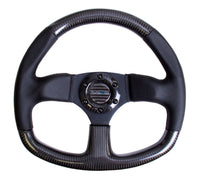 NRG Carbon Fiber Steering Wheel (320mm) Flat Bottom & Leather Trim w/Black Stitching - My Store