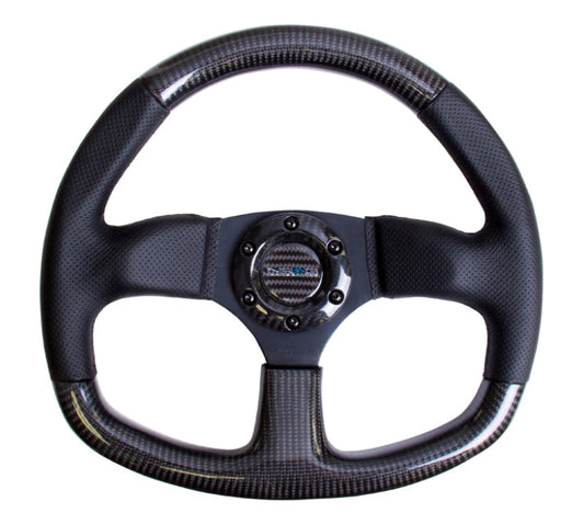 NRG Carbon Fiber Steering Wheel (320mm) Flat Bottom & Leather Trim w/Black Stitching - My Store