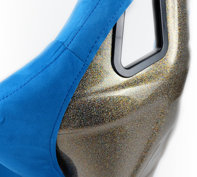 NRG FRP Bucket Seat ULTRA Edition - Large (Blue Alcantara/Gold Glitter Back) - My Store