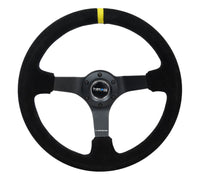 NRG Reinforced Steering Wheel (350mm / 3in. Deep) Blk Suede/X-Stitch w/5mm Blk Spoke & Yellow CM - My Store