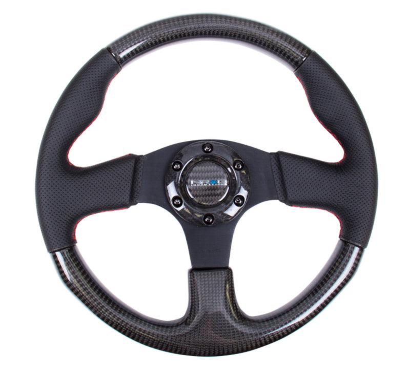 NRG Carbon Fiber Steering Wheel (315mm) Leather Trim w/Red Stitching - My Store