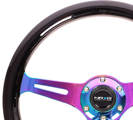 NRG Classic Wood Grain Steering Wheel (350mm) Black Paint Grip w/Neochrome 3-Spoke Center - My Store
