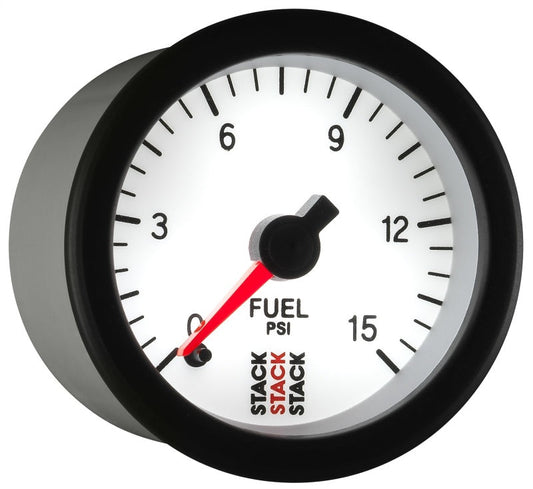 Autometer Stack 52mm 0-15 PSI 1/8in Nptf Male Pro Stepper Motor Fuel Pressure Gauge - White