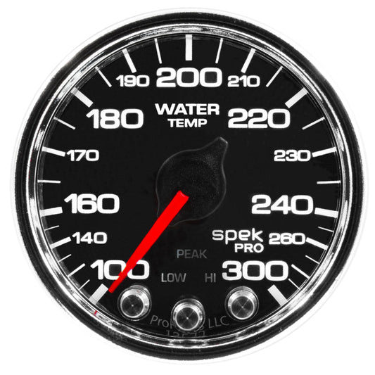 Autometer Spek-Pro Gauge Water Temp 2 1/16in 300f Stepper Motor W/Peak & Warn Blk/Chrm - My Store