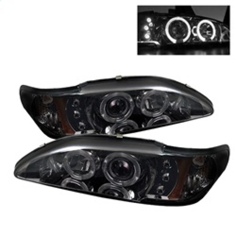 Spyder Ford Mustang 94-98 1PC Projector LED Halo Amber Reflctr LED Smk PRO-YD-FM94-1PC-AM-SMC - Mammoth Racing -