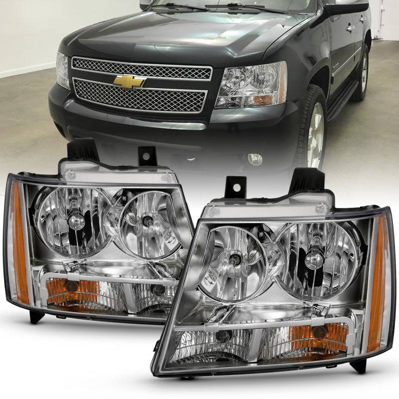 ANZO 2007-2014 Chevy TahOE Crystal Headlight Chrome Amber(OE) - My Store