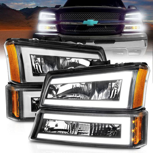 ANZO 2003-2006 Chevrolet Silverado 1500 Crystal Headlights w/ Light Bar Black Housing - My Store