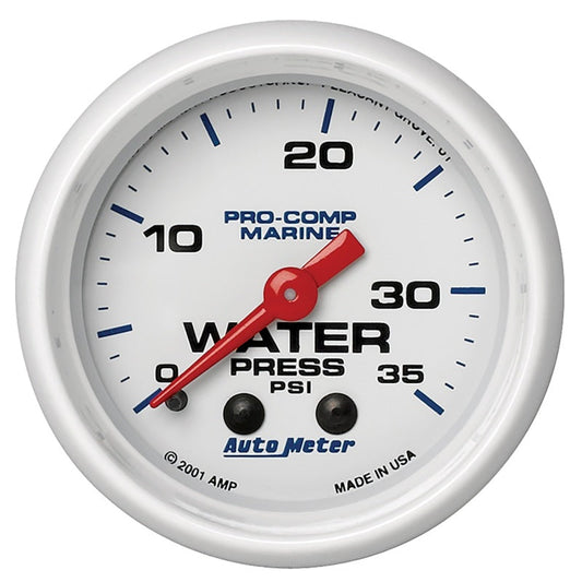 Autometer Marine White 2-1/16in 35 PSI Mechanical Water Pressure Gauge - My Store