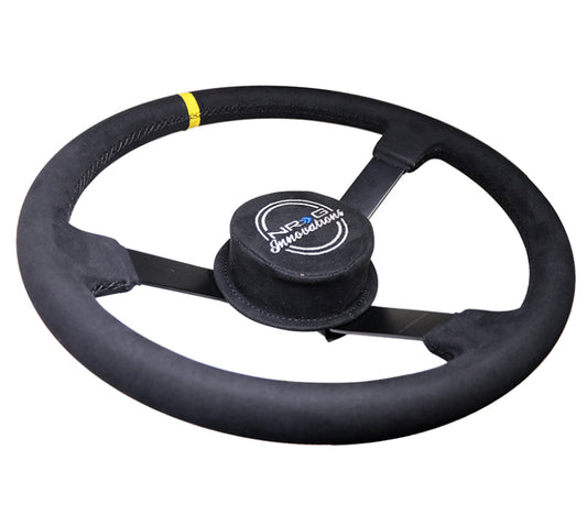 NRG Reinforced Steering Wheel (380mm) Nascar/ Alcantara 3 Spoke w/ NRG Logo/ Removable Crushed Pad - My Store