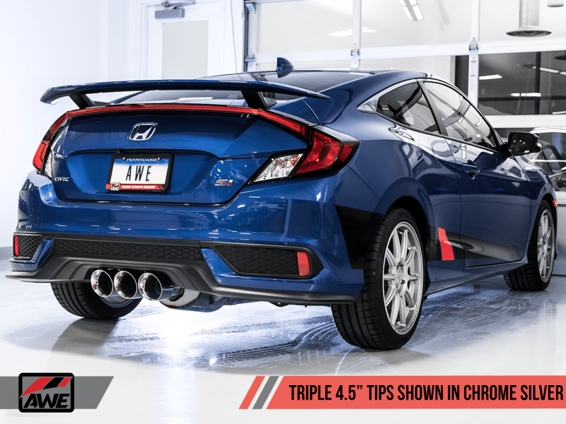 AWE Tuning 17-20 Honda Civic Si 1.5L Turbo Dual-to-Triple Tip Conversion Kit - Chrome Silver Tip - My Store