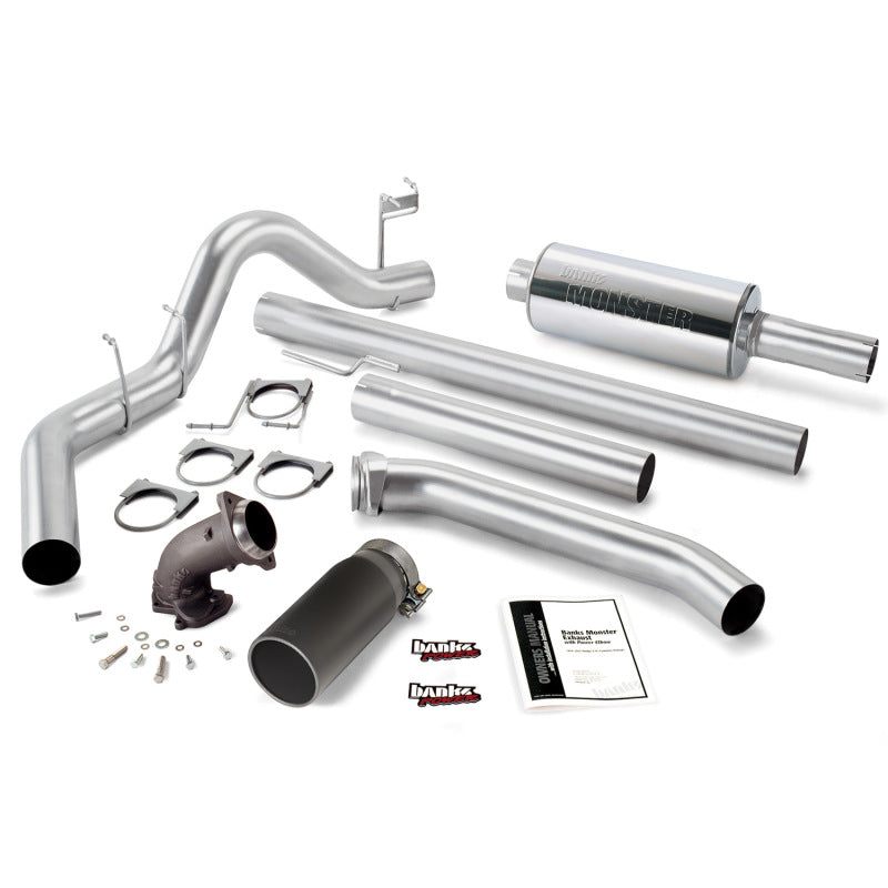Banks Power 98-02 Dodge 5.9L Ext Cab Monster Exhaust w/ Power Elbow - SS Single Exhaust w/ Black Tip - Mammoth Racing -