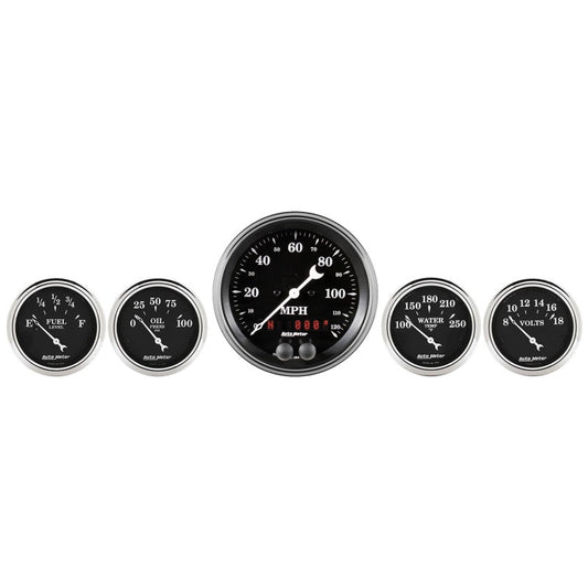 Auto Meter Gauge Kit 5 pc. 3 3/8in & 2 1/16in GPS Speedometer Old Tyme Black - My Store