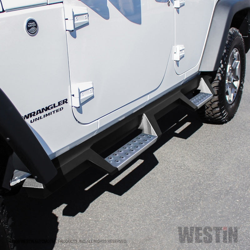 Westin 07-18 Jeep Wrangler JKU 4dr. HDX Stainless Drop Nerf Step Bars - Tex. Blk - Mammoth Racing -