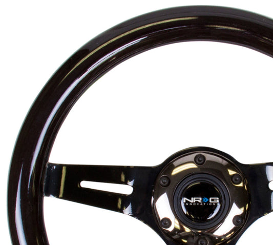 NRG Classic Wood Grain Steering Wheel (310mm) Black w/Black Chrome 3-Spoke Center - My Store