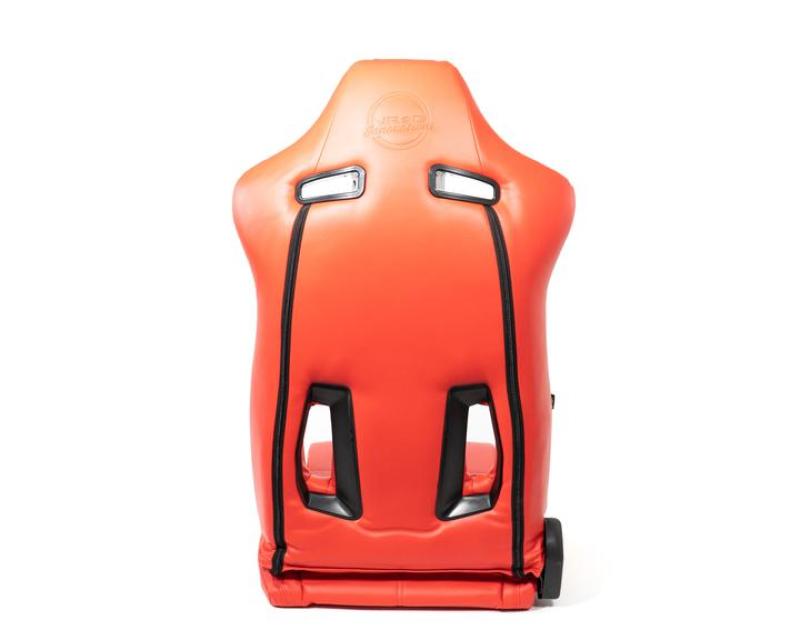 NRG Reclinable Sport Seats (Pair) The Arrow Red Vinyl w/ Pressed NRG Logo w/ Red Stitch - My Store