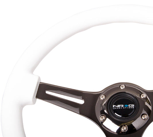 NRG Classic Wood Grain Steering Wheel (350mm) White Paint Grip w/Black 3-Spoke Center - My Store