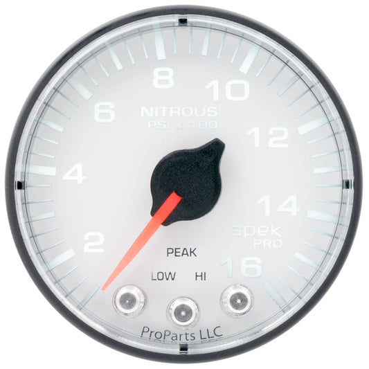 Autometer Spek-Pro 2 1/16in 1600psi Stepper Motor w/ Peak & Warn White/Black Nitrous Pressure Gauge - My Store