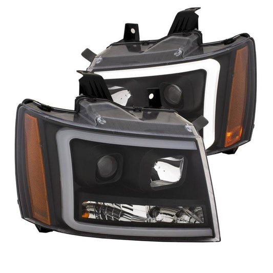 ANZO 07-14 Chevy Tahoe Projector Headlights w/ Plank Style Design Black w/ Amber - My Store