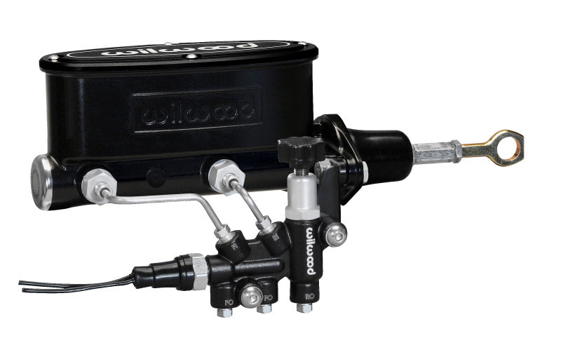 Wilwood HV Tandem M/C Kit w L/H Bracket & Prop Valve - 7/8in Bore Black-W/Push. - Early Mustang - My Store