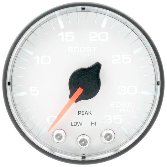 Autometer Spek-Pro 2 1/16in 35psi Stepper Motor W/Peak & Warn White/Black Boost Gauge - My Store