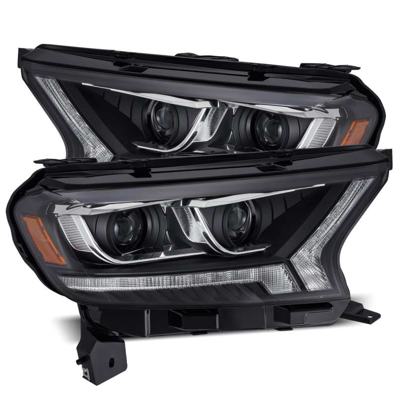 AlphaRex 19-21 Ford Ranger LUXX LED Proj Headlights Plank Style Black w/Seq Signal/DRL - Mammoth Racing -