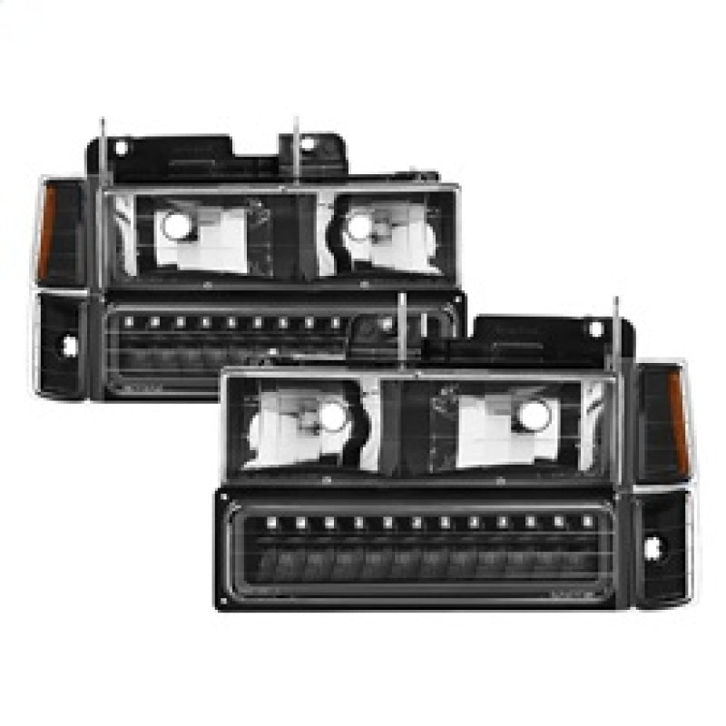 Xtune 92-94 Blazer Full Size Corner/LED Bumper Headlights Black HD-JH-CCK88-LED-AM-BK-SET - Mammoth Racing -