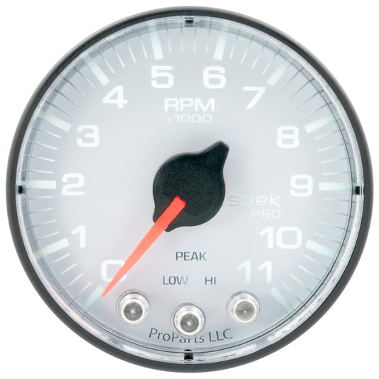 Autometer Spek-Pro Gauge Tach 2 1/16in 11K Rpm W/ Shift Light & Peak Mem Wht/Blk - My Store