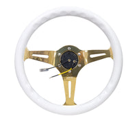 NRG Classic Wood Grain Steering Wheel (350mm) White Grip w/Chrome Gold 3-Spoke Center - My Store