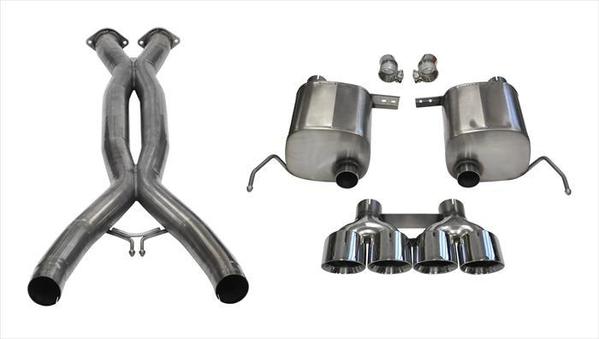 Corsa 14762CB 2.75 Inch Valve-Back + X-Pipe Dual Rear Exit with Quad 4.5 Inch Polished Pro-Series Tips - Mammoth Racing -COR14762CB